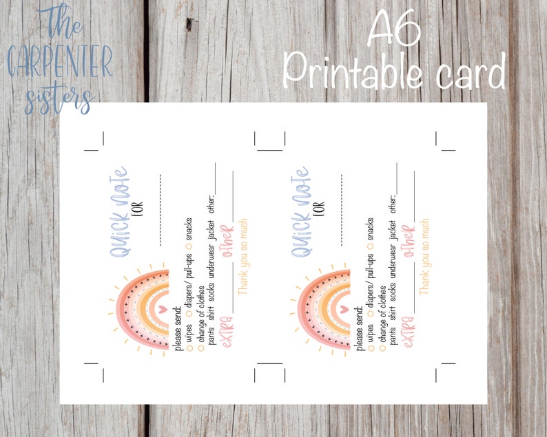 Daycare Quick Note, Digital Download, Childcare Card to Parents ...