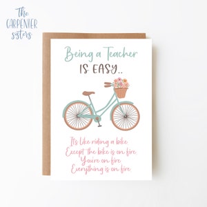 Teacher card, Digital Download, Teacher greeting card , Funny bicycle card printable, Digital download