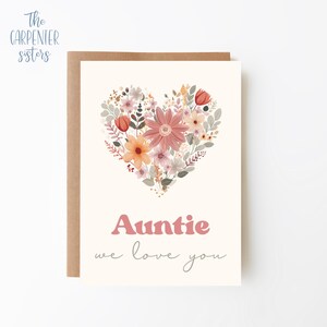Carte tante, téléchargement numérique, carte amour tante, carte coeur boho fleur imprimable, téléchargement numérique tante