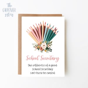Schul Sekretärin Karte, digitaler Download, Sekretärin Danke-Karte, Bleistift Blumenstrauß Karte zum ausdrucken, digitaler Download