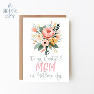 Carte de fête des mères, téléchargement numérique, carte à une belle maman, carte de bouquet de fleurs des mères imprimable, téléchargement numérique