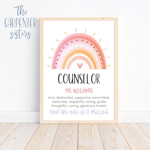 Personalised Counselor Gift, Teacher Appreciation printable, Counselor rainbow, End of school year, Classroom print, Digital download