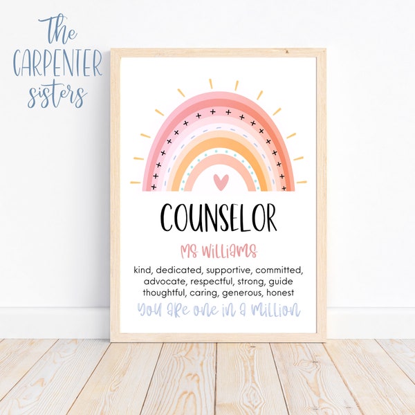 Personalised Counselor Gift, Teacher Appreciation printable, Counselor rainbow, End of school year, Classroom print, Digital download