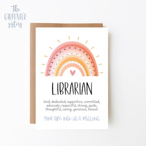 Tarjeta de bibliotecario, Descarga digital, Tarjeta de felicitación del director de la escuela, Tarjeta arco iris imprimible, Descarga digital