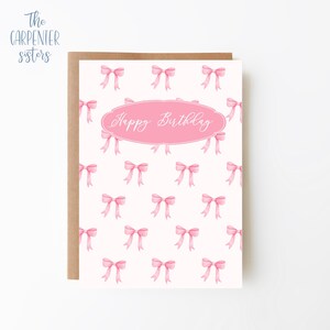 Tarjeta de cumpleaños con lazo, Feliz cumpleaños, Descarga digital, Tarjeta de lazo coqueto imprimible, Descarga digital rosa