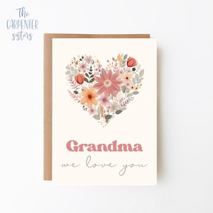Carte grand-mère, téléchargement numérique, carte d'amour grand-mère, carte coeur boho fleur imprimable, téléchargement numérique