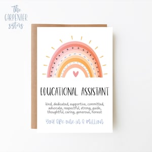 Biglietto di auguri per assistente educativo, Sei uno su un milione, Download digitale, Biglietto di auguri per assistente educativo, Biglietto arcobaleno stampabile