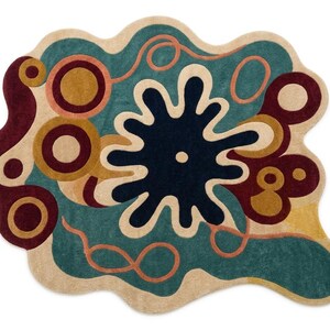 Handmade Abstract Shape Wool Rug, Organic Modern Area Rug, Irregular Contemporary Carpet, Colorful Artistic Floor Decor