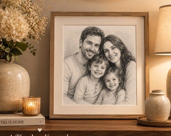 Custom Pencil Sketch Memorial Portrait from Photos | Combine & Merge Multiple Photos | Hand-Drawn Family Art | Digital Download