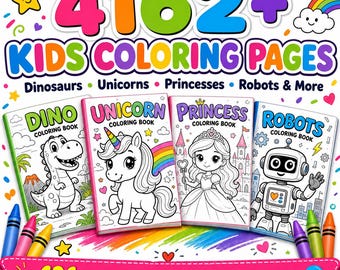 4162+ Kids Coloring Pages Bundle | Dinosaur Unicorn Princess Robot Animal | KDP Commercial + 636 Covers | Printable PDF