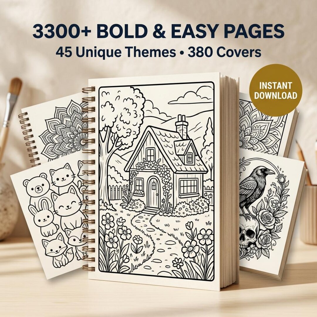 3300+ Bold & Easy Coloring Pages Bundle | Printable Adult Coloring Book ...