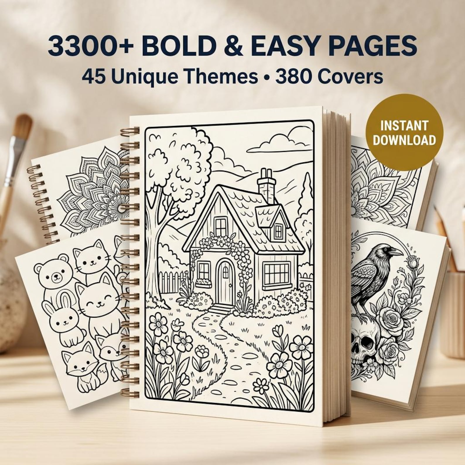3300+ Bold & Easy Coloring Pages Bundle | Printable Adult Coloring Book ...