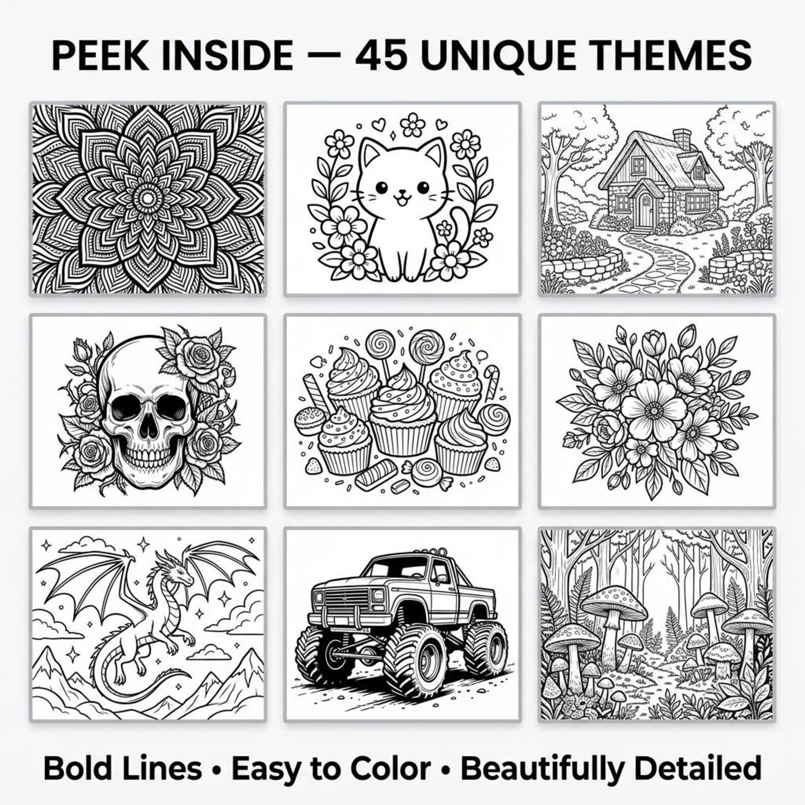 3300+ Bold & Easy Coloring Pages Bundle | Printable Adult Coloring Book ...