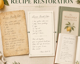 Handwritten Recipe Restoration Book | Custom Family Recipe Keepsake | Grandma Recipe Gift | Heirloom Cookbook PDF