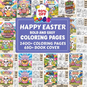 2400点以上のイースターぬり絵セット（子供向け） – KDPインテリアメガパック | 印刷可能なPDF・PNGページ | 春の季節限定出版セット