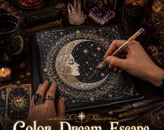 4750+ Fantasy Gothic Celestial Coloring Book for Adults | Witchy Astrology Tarot Dark Fantasy Art | KDP Commercial | Printable PDF