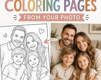 Página para colorear personalizada a partir de una foto / Dibujo lineal personalizado de mascota y familia / Regalo digital imprimible