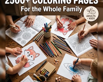 Paquete de más de 2500 páginas para colorear para toda la familia / Libro para colorear para adultos y niños / Actividad sin pantallas / Descarga instantánea imprimible