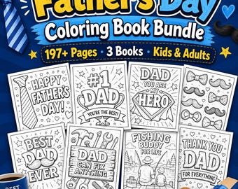 Father's Day Coloring Book Bundle | 197+ Printable Pages for Kids & Adults | KDP Interior Commercial Use | Instant Digital Download