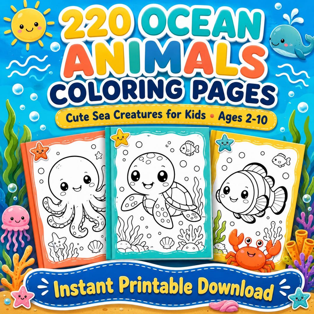 220 Ocean Animals Coloring Pages for Kids | Cute Sea Creatures Coloring ...