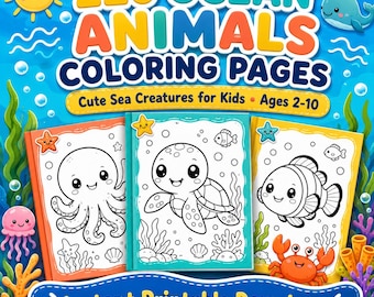 220 Ocean Animals Coloring Pages for Kids | Cute Sea Creatures Coloring Book | Toddler Preschool Activity | Printable PDF