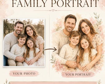 Custom Watercolor Family Portrait from Photo | Personalized Hand-Drawn Illustration | Anniversary &amp; Wedding Gift | Digital Download