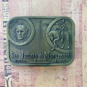 San Jacinto Monument 1836 - 1986 Sam Houston belt buckle, vintage accessories |A39|