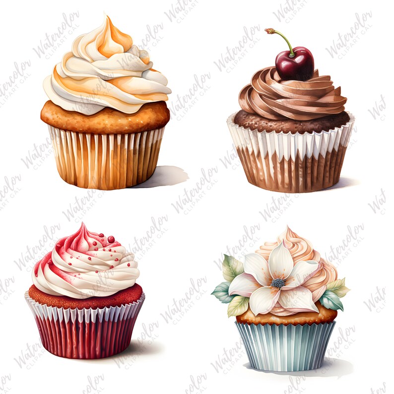 Watercolor Birthday Cake Clipart PNG Bundle Dessert Clipart Birthday ...