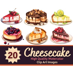 Cheesecake Clipart Watercolor Bundle | Dessert Clipart | Recipe Book Clipart | Baking Clipart | Sweets PNG | Cardmaking | Junk Journal