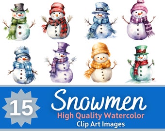 Christmas Snowman PNG Watercolor Bundle | Winter Snowman Junk Journal Printable | Snowmen Holiday Clipart | Cardmaking Embellishment