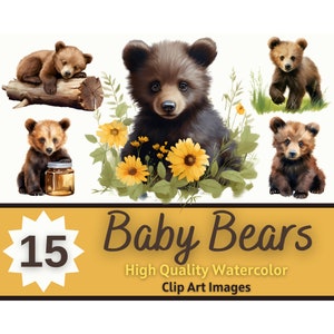 Baby Bear PNG Watercolor Bundle | Baby Bear Clipart | Baby Animal Clipart | Woodland Nursery | Cute Forest Animal Clipart | Woodland Animals
