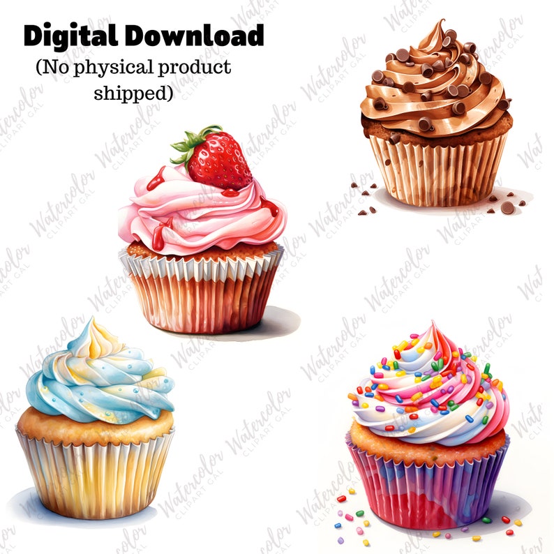 Watercolor Birthday Cake Clipart PNG Bundle Dessert Clipart Birthday ...