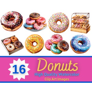 Donut Clipart Watercolor Bundle | Dessert Clipart | Donut Party Decor | Donut Birthday | Baking Clipart | Sweets Clipart | Bakery Clipart