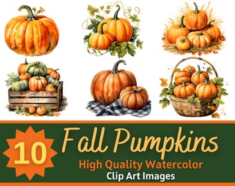 Fall Pumpkins Watercolor PNG Bundle | Halloween Pumpkins Junk Journal Printable | Cottagecore Seasonal Clipart | Cardmaking Embellishment