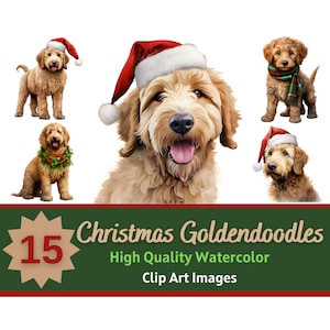 Weihnachten Goldendoodle PNG Aquarell Bundle | Weihnachten Hund Clipart | Junk Journal | Goldendoodle Clipart | Weihnachtskarte Art
