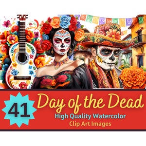 Dia de los Muertos PNG Aquarelle Bundle | Catrina Calavera Crâne de sucre mexicain Clipart | Dia de Muertos Clipart | Embellissement de fabrication de cartes