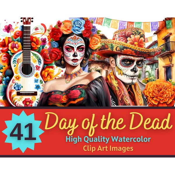 Dia de los Muertos PNG Watercolor Bundle | Catrina Calavera Sugar Skull Mexican Clipart | Dia de Muertos Clipart | Cardmaking Embellishment