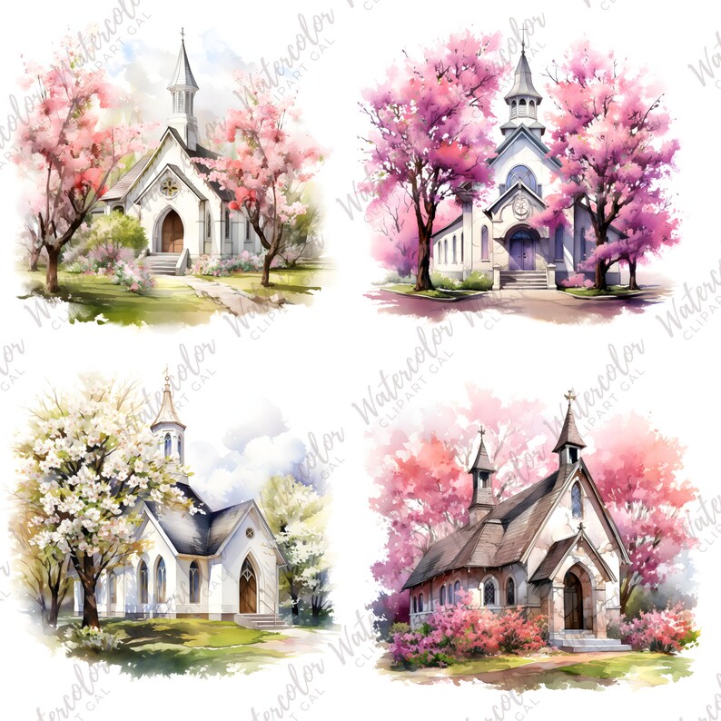 Spring Religous Picture Spring Church Clipart PNG Watercolor Bundle | Christian Clipart ...