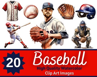 Baseball Clipart PNG Watercolor Bundle | Baseball PNG | Sport Clipart | Baseball Game Day | Junk Journal | Cardmaking Embellishment