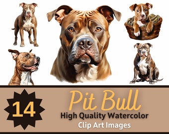 Pit Bull Clipart Watercolor Bundle | Dog Portrait | Pit Bull PNG |  Dog Lover Art | Junk Journal Dogs | Cardmaking Embellishment