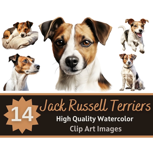 Jack Russell Terrier Clipart Watercolor Bundle | Dog Portrait | Jack Russell Terrier PNG | Junk Journal Dogs | Cardmaking Embellishment