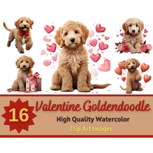 Valentinstag Goldendoodle Clipart Aquarell Bundle | Valentinstag Clipart | Valentinstag Hund PNG | Valentinstag Junk Journal | Kartengestaltung