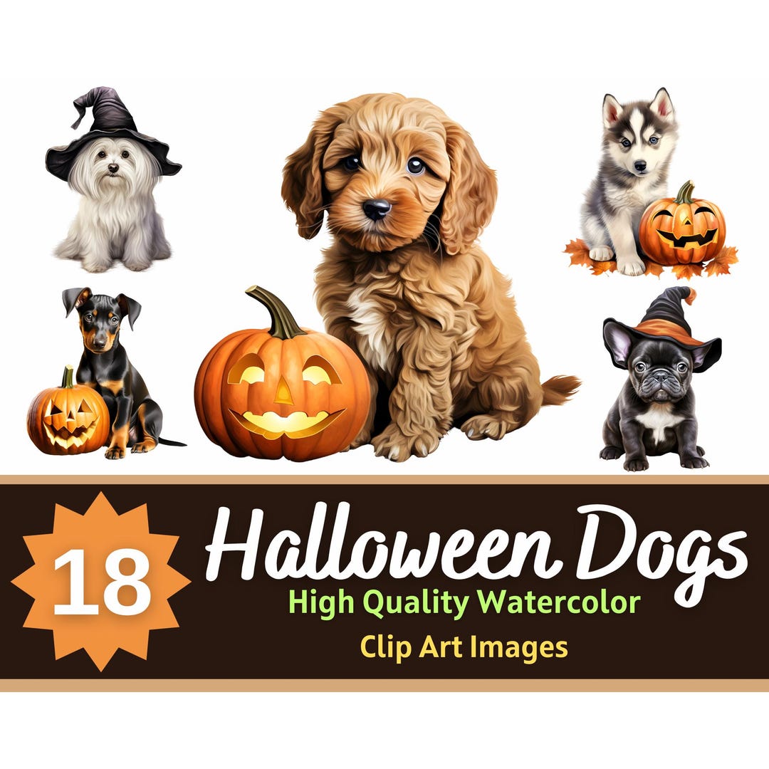 Halloween Dog PNG Halloween Watercolor Bundle | Halloween Clipart ...