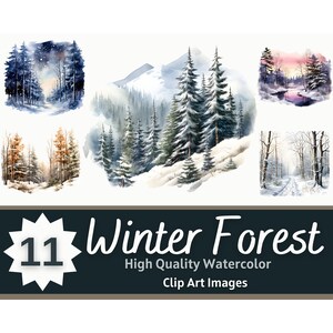 Winter Forest Clipart Watercolor PNG | Winter Forest Scene | Rustic Winter Nature Clipart | Winter Wonderland | Cardmaking | Junk Journal