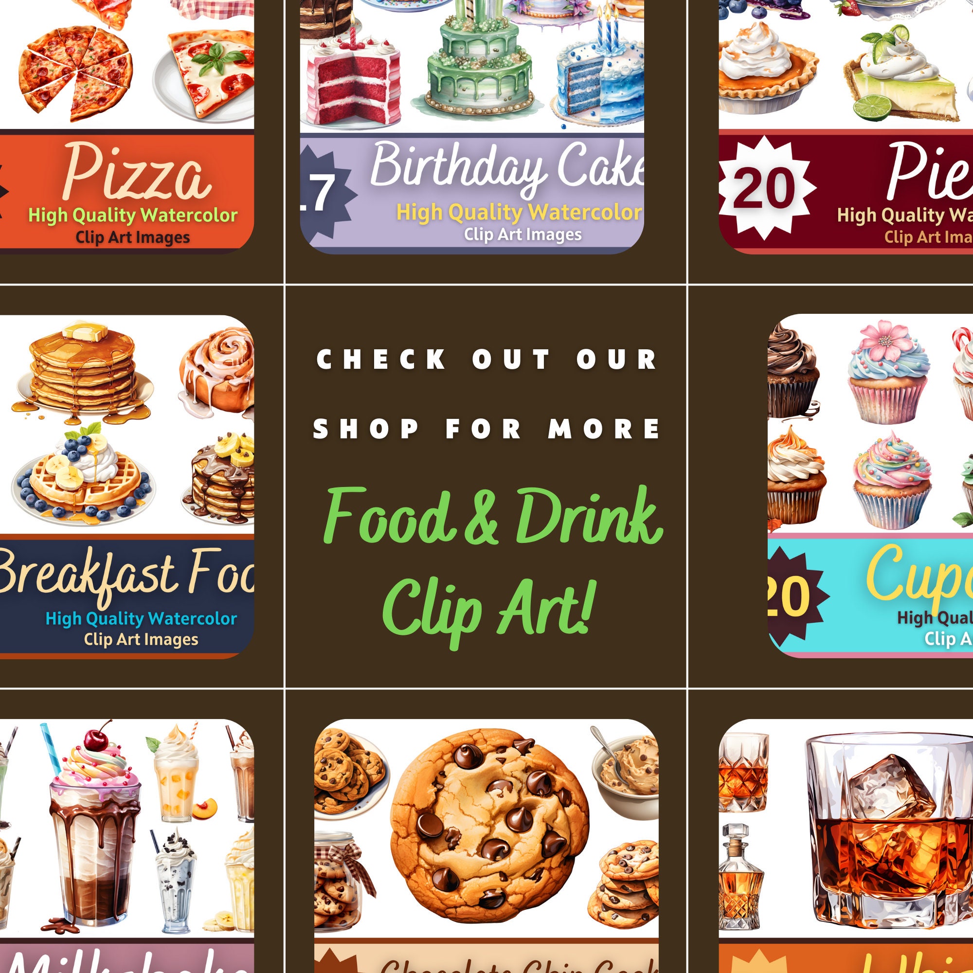 Watercolor Birthday Cake Clipart PNG Bundle - Birthday Party Clipart ...