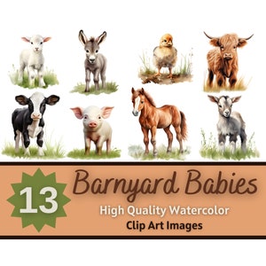 Baby Farm Animals PNG Watercolor Bundle | Baby Farm Animals Clipart | Barnyard Baby Shower | Cute Animals PNG | Farm Animals Clipart