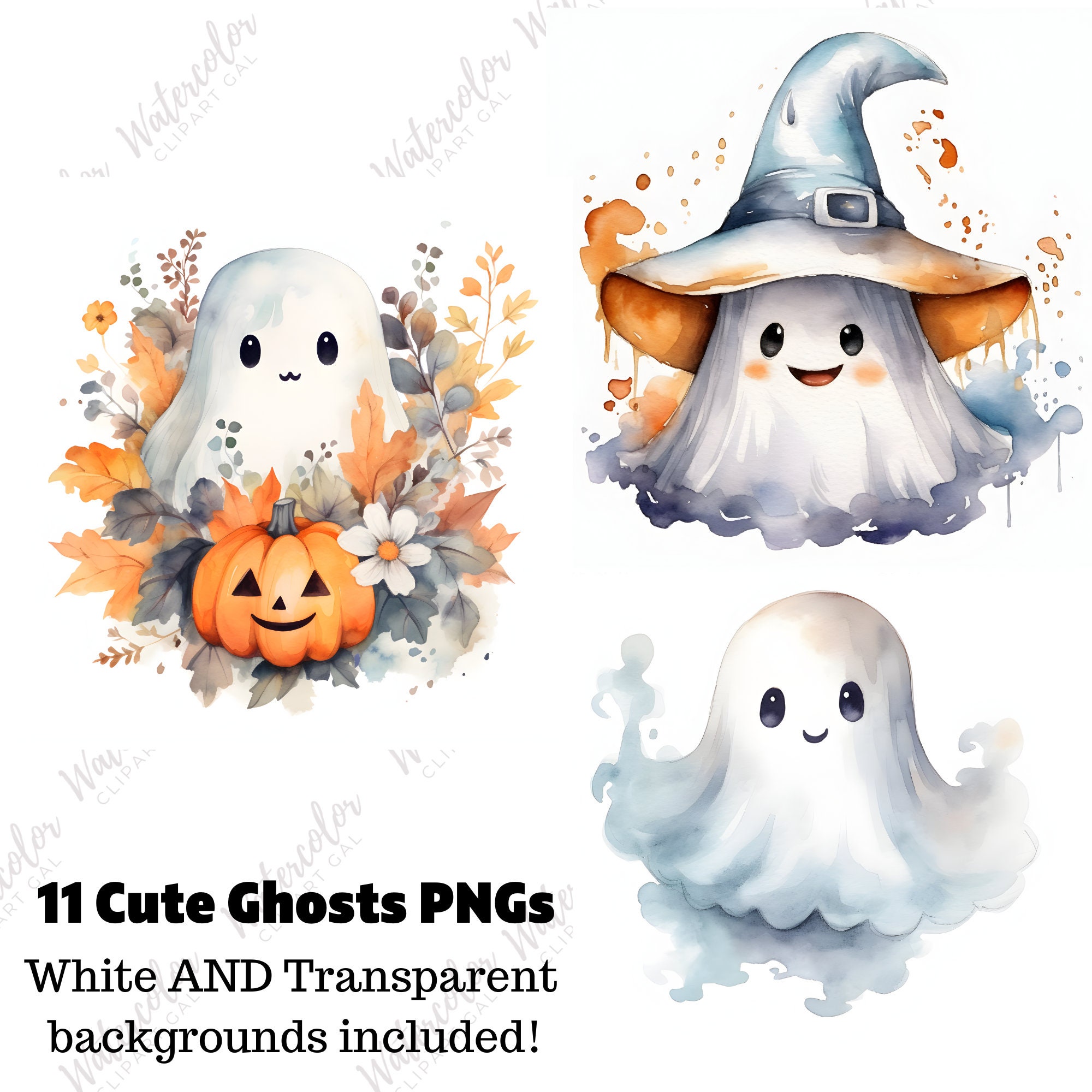Cute Halloween Ghost PNG Bundle Kawaii Ghost Halloween Decor for ...
