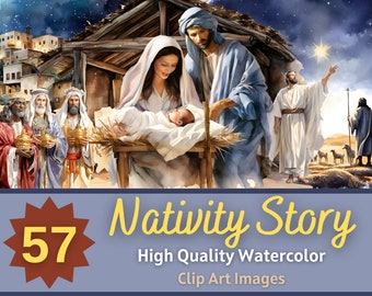 The Nativity PNG Watercolor Bundle | Christmas Nativity Clipart| Christmas Christian Clipart | Holiday Planner | Cardmaking Embellishment