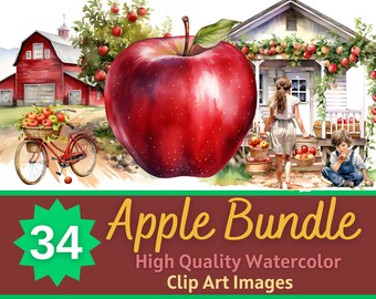 Acogedor paquete de imágenes prediseñadas de acuarela PNG de Apple de otoño / Diario basura temático de Apple imprimible / Cottagecore Apple Clipart / Embellecimiento de fabricación de tarjetas