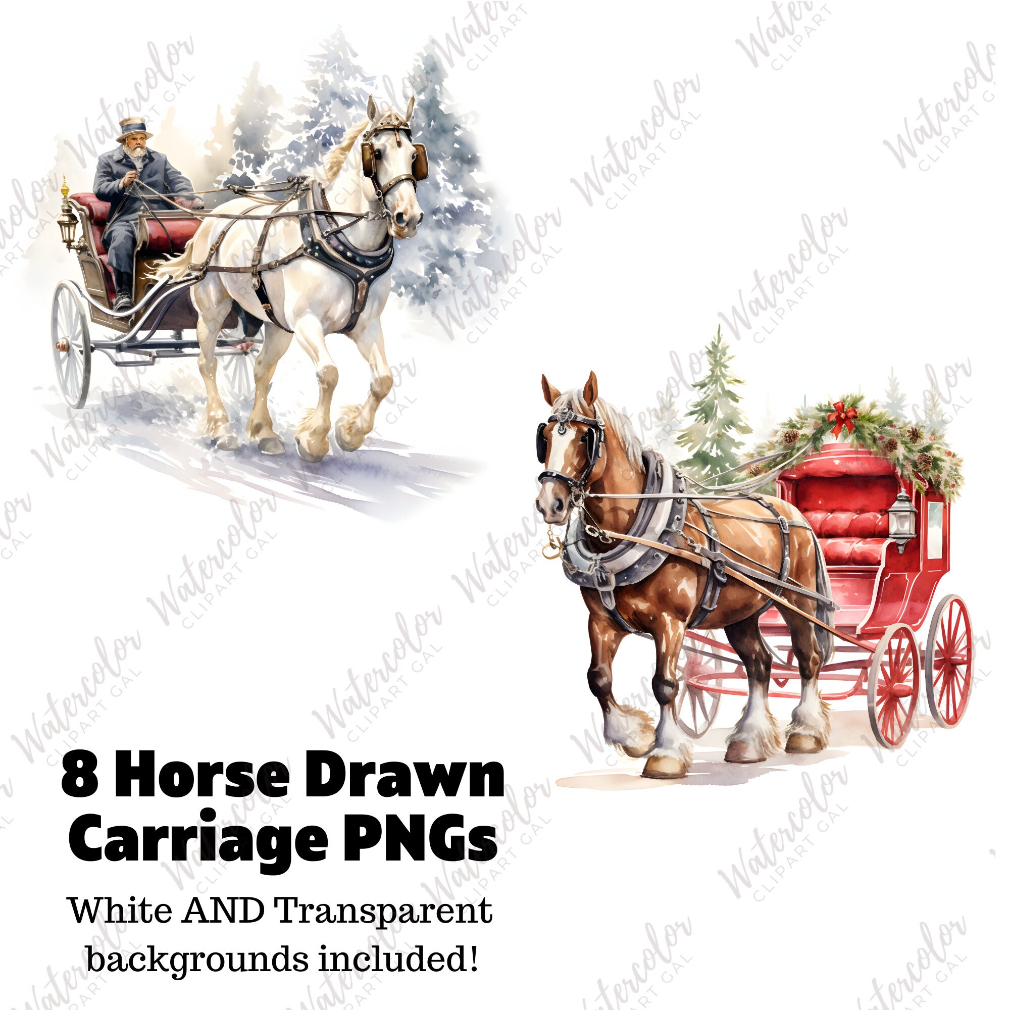 Horse Drawn Carriage Clipart Watercolor PNG Horse Drawn Etsy